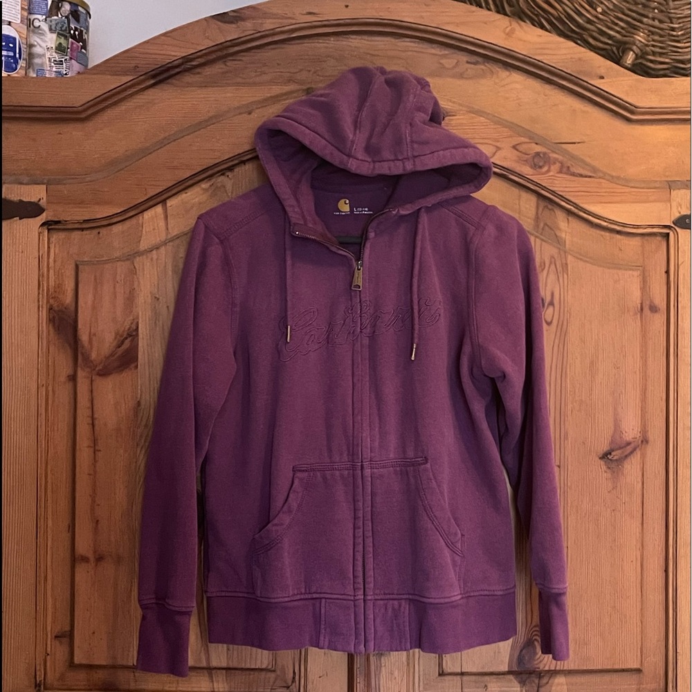 Carhartt purple hooded w drawstring full zip size L(12/14) front pockets